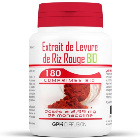 Extrait de levure de riz rouge Bio - 180 comprimés dosés à 2,99 mg de monacoline