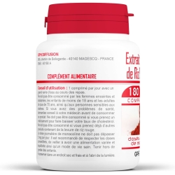 Extrait de levure de riz rouge Bio - 180 comprimés dosés à 2,99 mg de monacoline