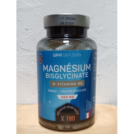 Magnésium Bisglinate + Vitamine B6  -  180 gélules végétales x 548 mg